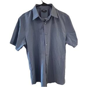 Theory Men's Shirt Sz L Short Sleeve Blue Tweed Print 100% Cotton Preppy Casual